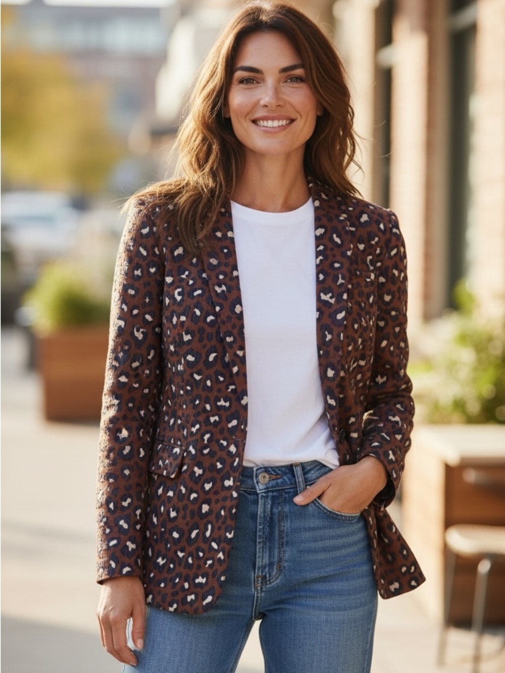 Scotch & Soda Animal Print Blazer in Brown, Trendy Office Workwear, Size S